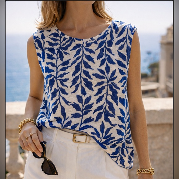 Rachel Zoe Tops - Rachel Zoe 100% Linen Botanical Top‎ | Size L | Quiet Luxury